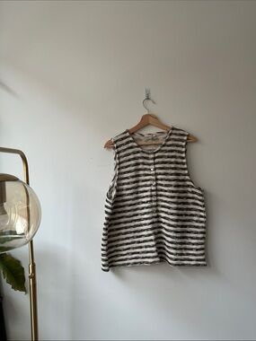 Madewell Black and Cream Striped Sleeveless Button Tank